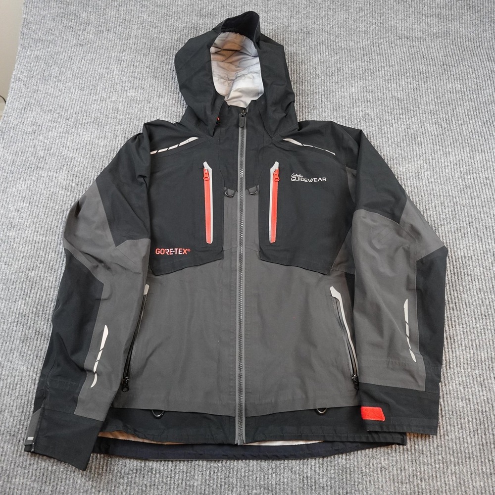 Cabelas Guidewear Jacket Mens Large Gray Hooded Goretex Waterproof Fishing